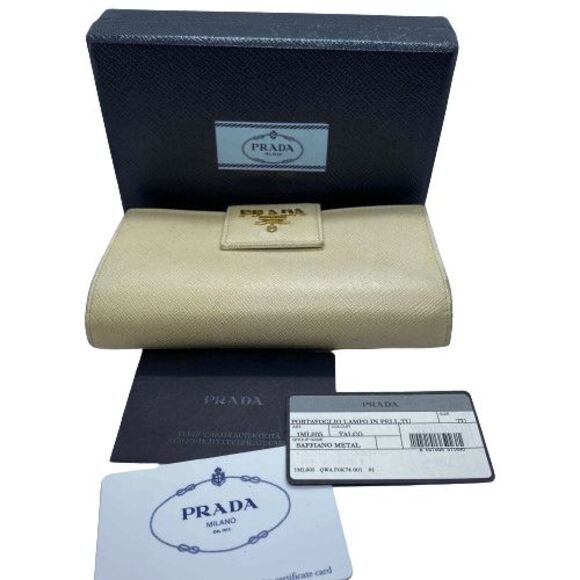 Authentic Prada Beige Saffiano Leather Wallet w/ Original Authenticity Card & Bo - Picture 1 of 16